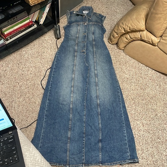 Zara Dresses & Skirts - Zara denim cut out back sleeveless maxi dress with four at back